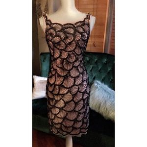 Mignon beaded cocktail dress. Pink with navy blue